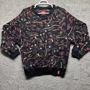Vintage Y2K 90s Stash House‎ XL Sweater Guns Knives Grenades All Over Print RARE